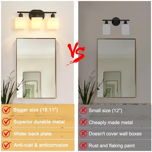 Bathroom Vanity Light with Milky White Frosted Glass Shades