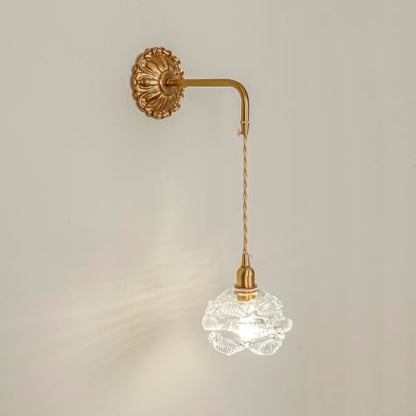 French Retro Floral Glass Wall Sconce with Pull Cord