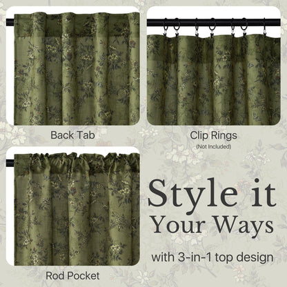 Forest Green Floral Printed Window Curtains (Forest Green / 52"W x 102"L (Pack of 2))