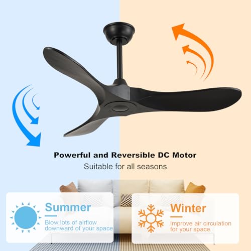 42/52/60/72''Solid Wood Ceiling Fans no Light,Ceiling Fans with Large Airflow,Indoor and Outdoor Ceiling Fan for Living Room,Bedroom,Patios