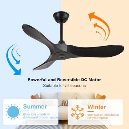 42/52/60/72''Solid Wood Ceiling Fans no Light,Ceiling Fans with Large Airflow,Indoor and Outdoor Ceiling Fan for Living Room,Bedroom,Patios