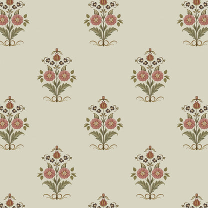 Vintage Floral Wallpaper Cottage Peel and Stick Wallpaper Retro Pink Flower Contact Paper for Cabinets Drawers Farmhouse Removable Self (Beige and Pink / 17.3" x 78.7")