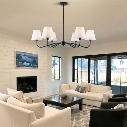 35.82in Black Modern Farmhouse Chandelier with Shades (Black)