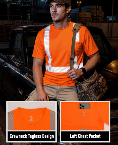 Non FR Men's High Visibility Shirts Reflective ANSI 107 Class 2 (XX-Large / Orange-short Sleeve Class 2)