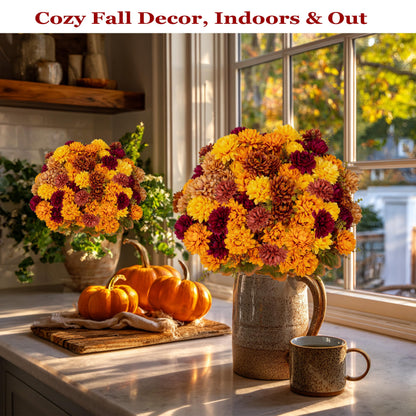 Artificial Mums for Outdoors (Multi-orange Yellow Burgundy Brown / 15.2 inches)