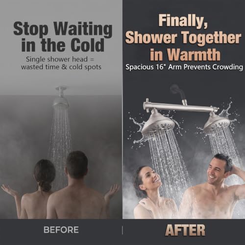 16" Wide Dual Shower Head for Two People