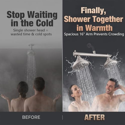 16" Wide Dual Shower Head for Two People