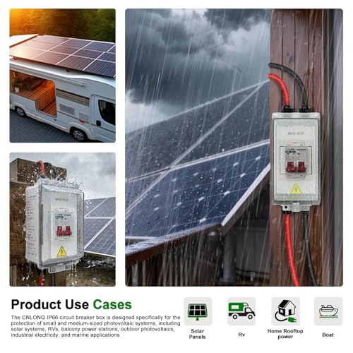 CNLONQ Solar PV Disconnect Switch 20~63A 1000V DC Miniature Circuit Breaker IP66 Waterproof with PV Connector and Install Hook for RV