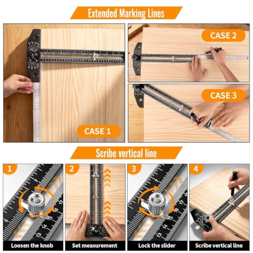 Woodworking Scriber Marking Line Ruler with Carpenter Pencil & Metal Ruler