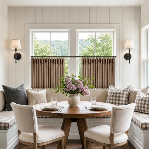 Rust Brown Pinch Pleated Linen Semi Sheer Cafe Curtains 24 Inch 2 Panels (Rust Brown / 40"W x 24"L (Pack of 2))