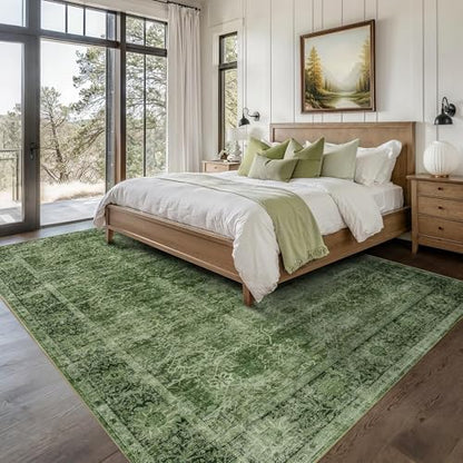 8x10 Washable Green Area Rug Vintage Rug for Living Room Bedroom (8'*10'(Rectangular) / Green)