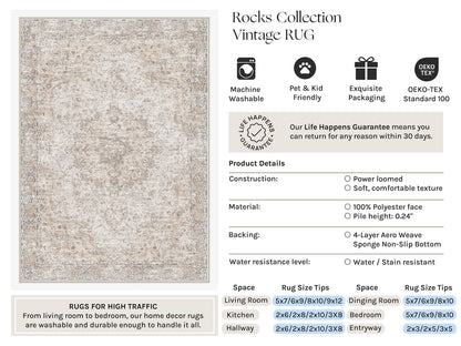 Beige Area Rugs 2x3 Washable Rug Indoor Carpet (Multi Beige / 2' x 3' (Rectangular))