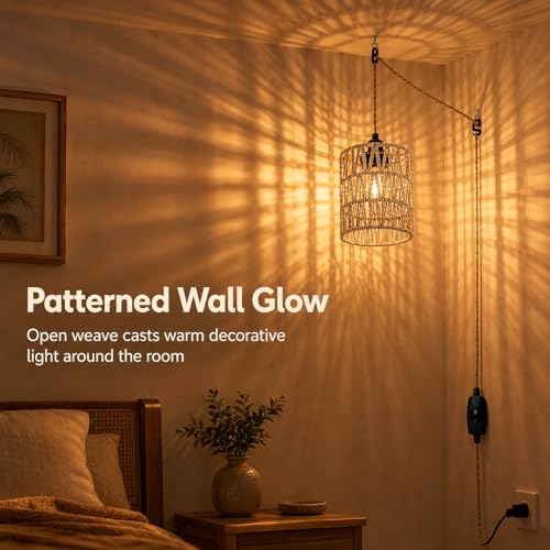 Dimmable Boho Hanging Lamp with Plug in Cord