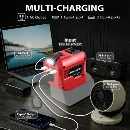 250W Power Inverter Compatible with Milwaukee 18V Battery (Red / 1)