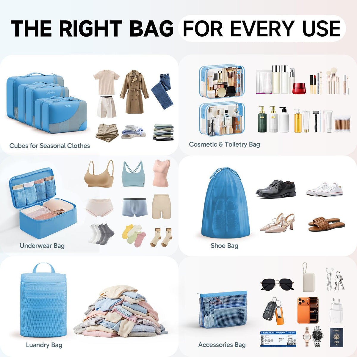 Packing Cubes for Travel (20 Azure Blue)