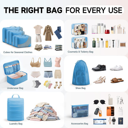 Packing Cubes for Travel (20 Azure Blue)