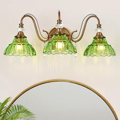 Bathroom Vanity Light Fixture with Floral Glass Shade