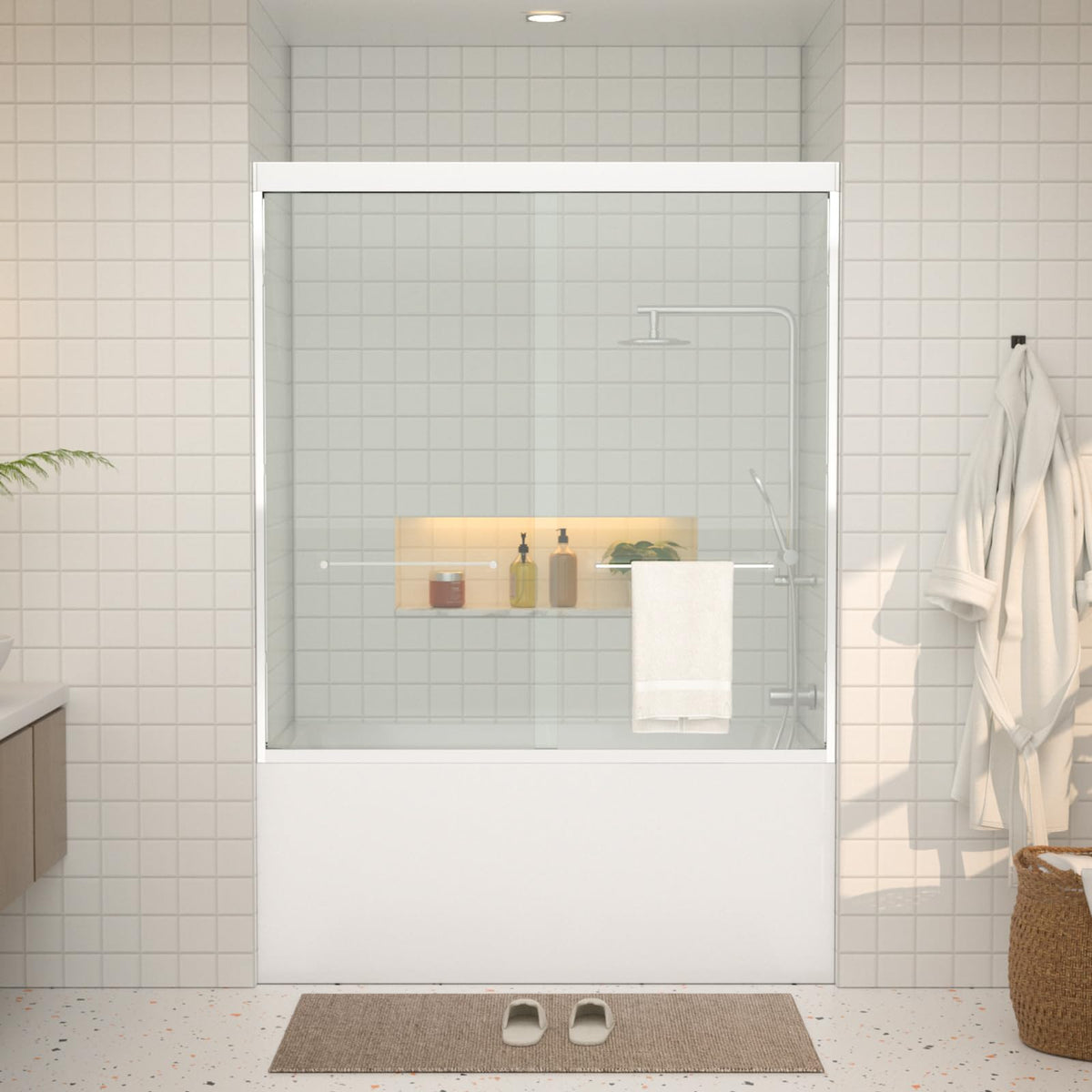 Double Sliding Glass Bathtub Shower Door 55 (Chrome / 60''x62'')