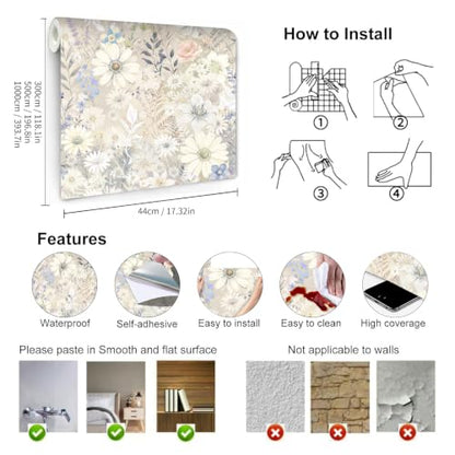 Boho Floral Peel and Stick Wallpaper Vintage Botanical Contact Paper