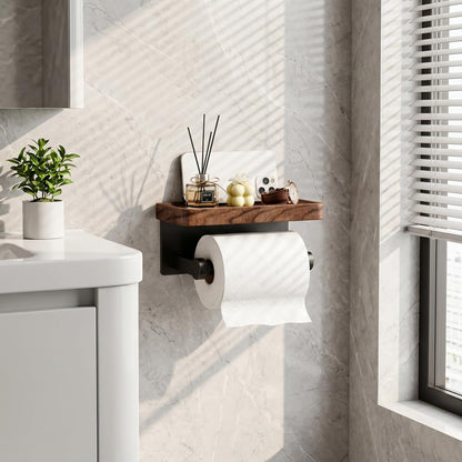 Toilet Paper Holder with Wooden Walnut Shelf (Without Cover)