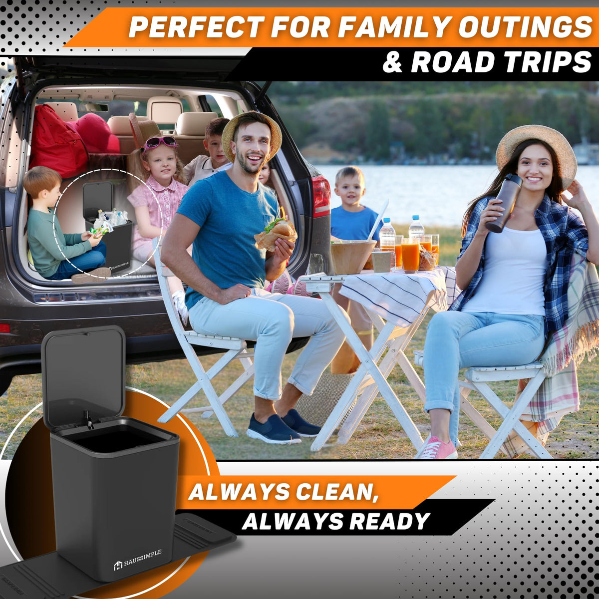 Car Trash Can (Gray with Lid / Medium)