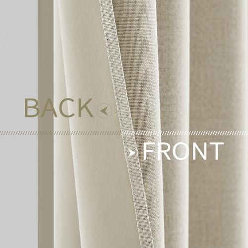 100% Blackout Linen Curtains for Bedroom 52x84 Inches Butter Cream (Butter Cream / 52"W x 84"L (Pack of 2))