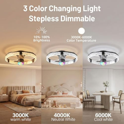 19.7" Acrylic Crystal Ceiling Fan with RGB Water Ripple Light