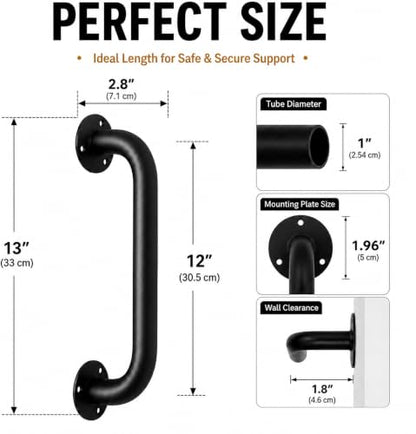 12 Inch Black Metal Wall Handrail
