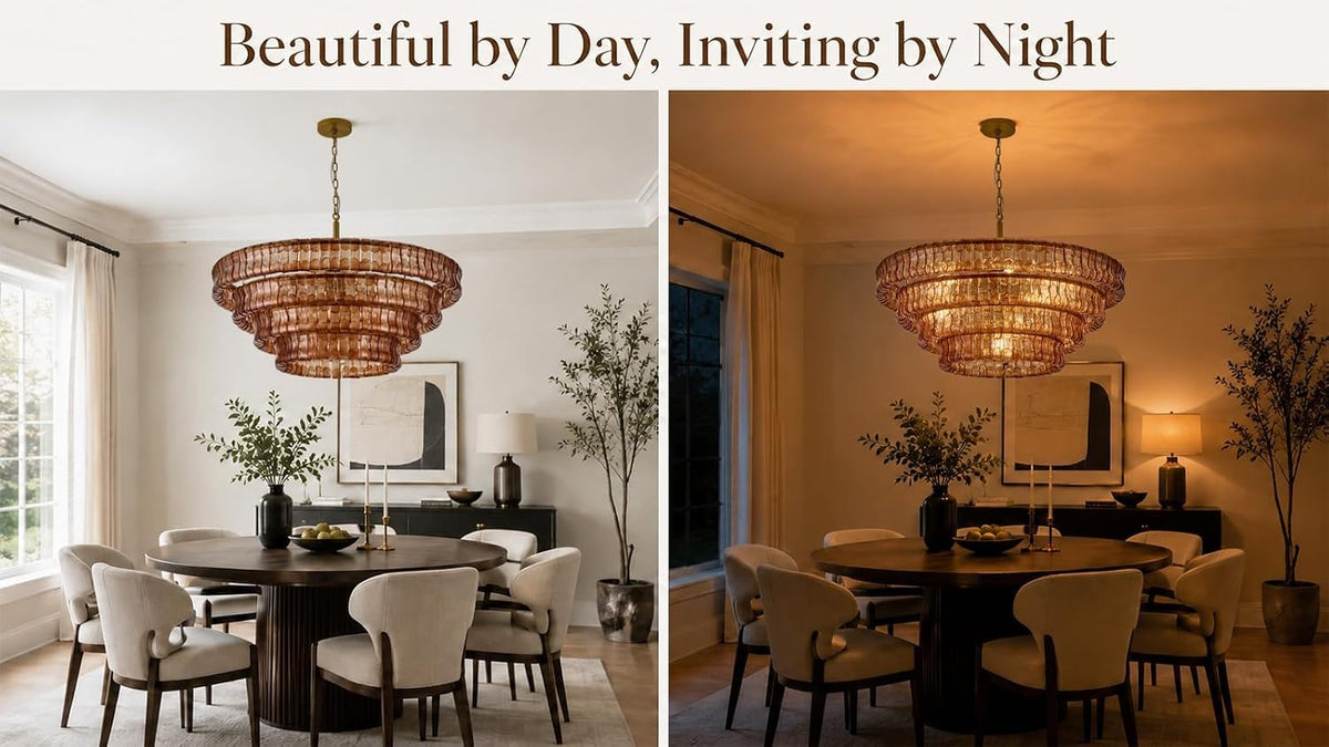 4 Tier 40 Inch Amber Crystal Glass Chandeliers (Amber Gold / 40")