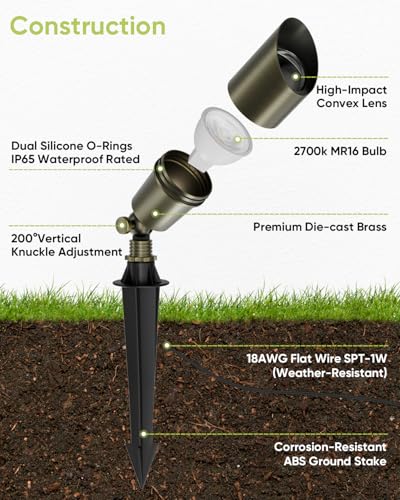 Solid Brass Low Voltage Landscape Spotlight