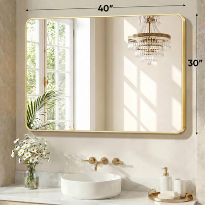 Bathroom Wall Mirror (Gold-round Corner / 30"L x 40"W)