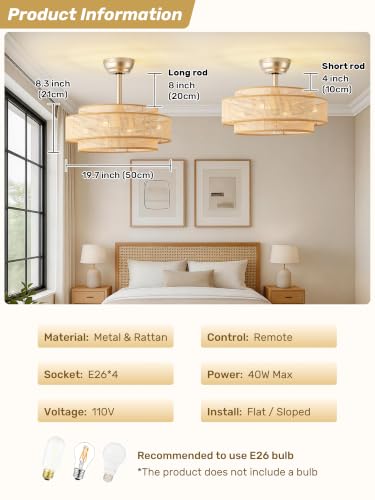 20" Boho Ceiling Fan with Light