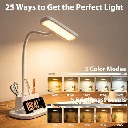 LED Desk Lamp for Dorm Room Small Desk Lamp with Pen Holder 5 Color Modes