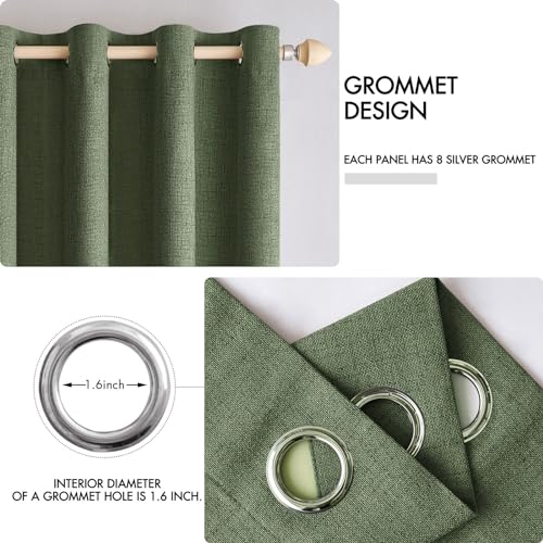 100% Blackout Linen Curtains for Bedroom 42x63 Inches Olive Green (Olive Green / 42"W x 63"L (Pack of 2))