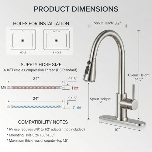 Kitchen Faucets with Pull Down Sprayer (Silver)