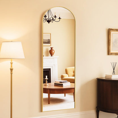 64"x21" Arched Full Length Mirror with Stand (Gold-arched / 64"L x 21"W)