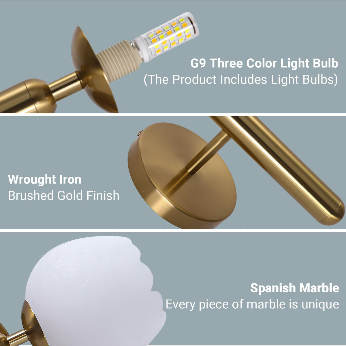 12.6in Alabaster Wall Sconces (Gold-12.6in-1 Pack)