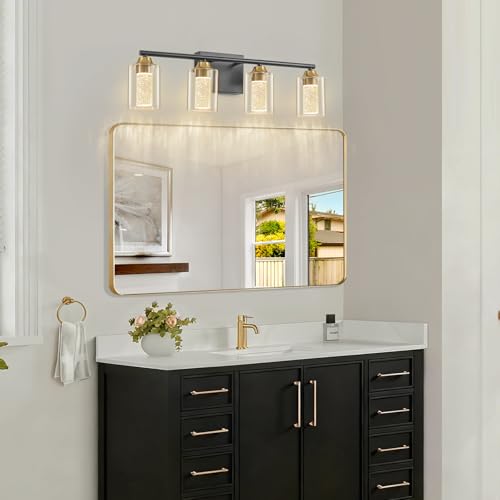 4 Light Black & Gold Bathroom Vanity Light with 3 Color Modes (4-light / Black & Gold)