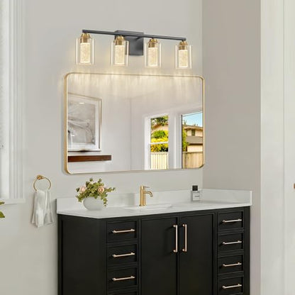 4 Light Black & Gold Bathroom Vanity Light with 3 Color Modes (4-light / Black & Gold)