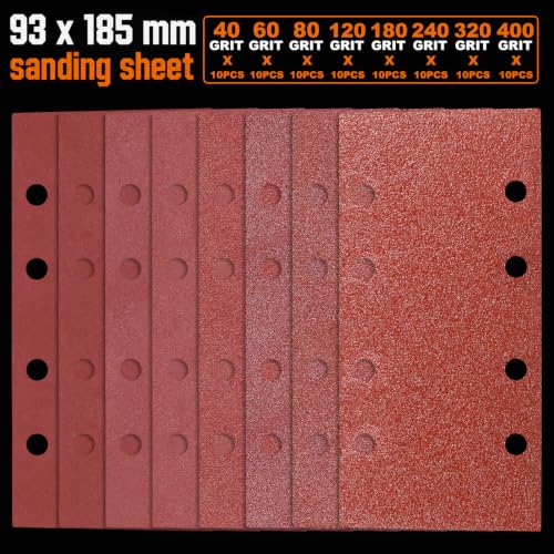 80 Pcs 1 3 Sandpaper Sheets Assorted 40 (GRIT MIX / 3.6 x 7.3 INCH)