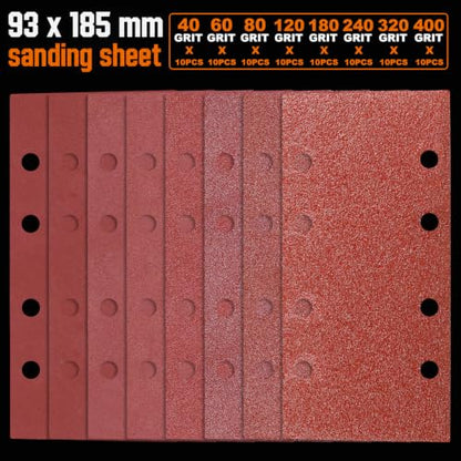 80 Pcs 1 3 Sandpaper Sheets Assorted 40 (GRIT MIX / 3.6 x 7.3 INCH)