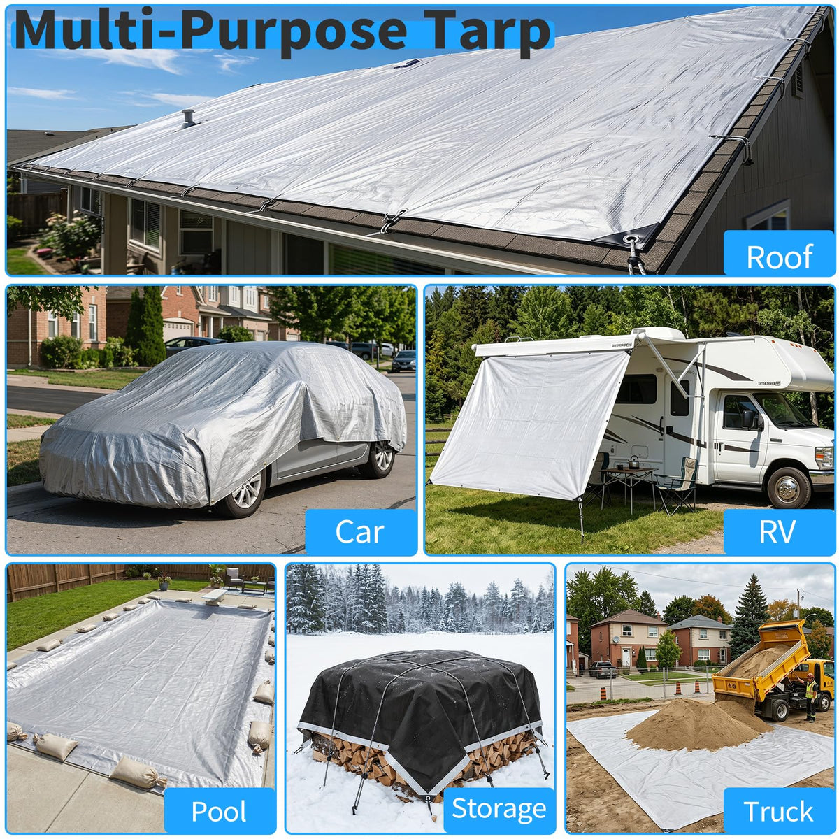 12x12FT Tarp 12 Mil Tarps Heavy Duty Waterproof (Silver&black / 1 2 X 1 2 FT)