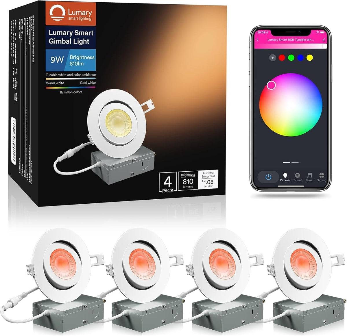 Smart Gimbal Recessed Lighting 4 Inch (4 Inch-4 Pack)
