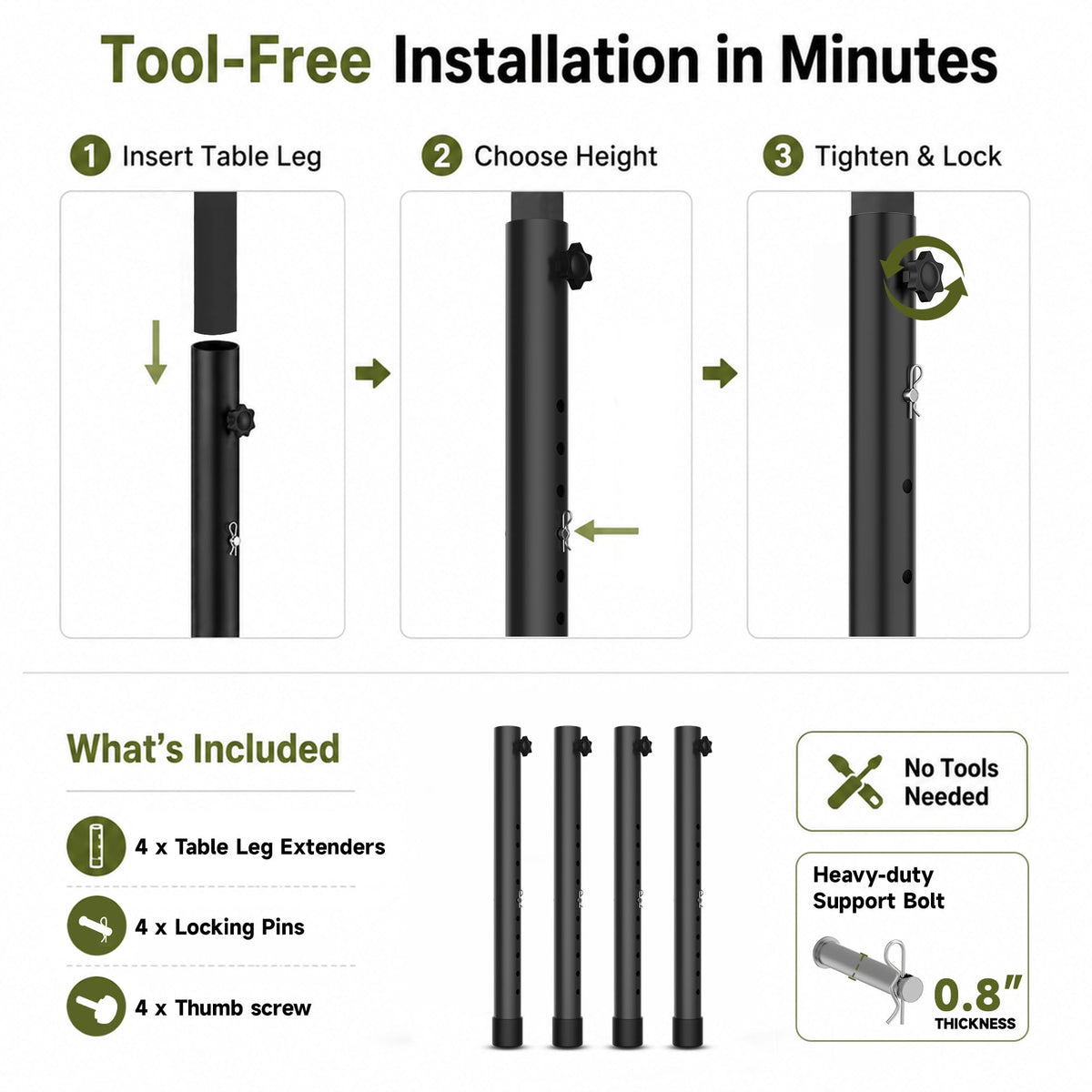 Folding Table Leg Extenders (17.5" (10-level Height Adjustable))