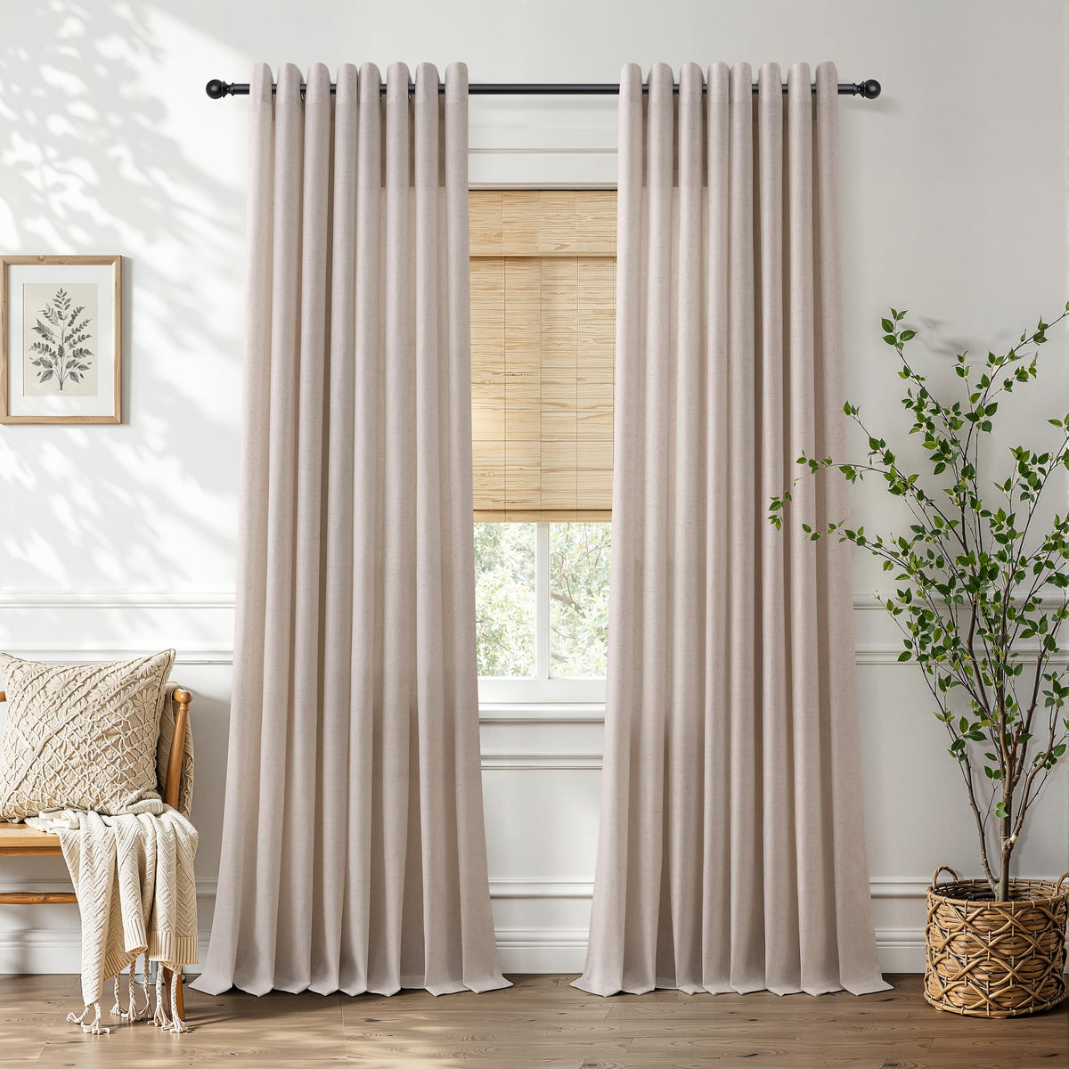 Oatmeal Grommet Linen Curtains 120 Inches Long for Living Room (Oatmeal / 52"W x 120"L (Pack of 2))