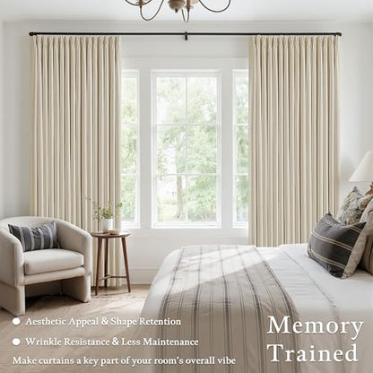 Cream Beige Linen Blackout 105 Inch Curtains for Living Room 2 Panels Set Pinch Pleated Back Tab Drapes Farmhouse Thermal Insulated Full Black Out Curtains 105 Length High Ceiling to Floor 50x105 (Cream Beige / 50"W x 105"L (Pack of 2))