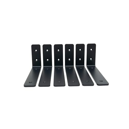 Kingsley 4 x 8 Inch Heavy Duty Shelf Brackets; Pack of 6; 5mm Solid Mild Steel L Bracket; Brackets for Shelves; Matte Black Wall Brackets for Shelves; 1.5" Wide; with Mounting Screws (4" x 8" Brackets)