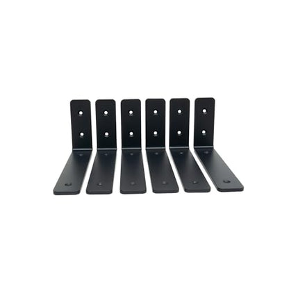 Kingsley 4 x 8 Inch Heavy Duty Shelf Brackets; Pack of 6; 5mm Solid Mild Steel L Bracket; Brackets for Shelves; Matte Black Wall Brackets for Shelves; 1.5" Wide; with Mounting Screws (4" x 8" Brackets)