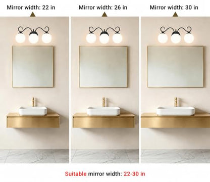 3 Light Bathroom Vanity Light with Milky Globe Glass