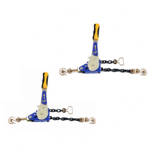 2 Pack 5/16"-3/8" EZ Ratchet Chain Binder with G70 Grab Hooks, Ratchet Load Binder Kit, 5400 lbs WLL Heavy Duty Cargo Tie Down for Flatbed Trailers & Trucks (5/16" - 3/8"(2 Pack))